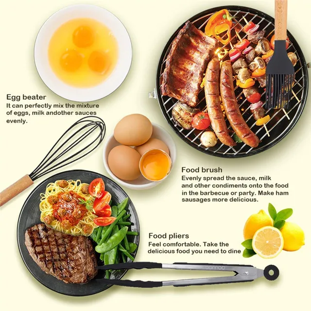 12pc Silicone Kitchen Utensils Set With Wooden Handles - Image 5