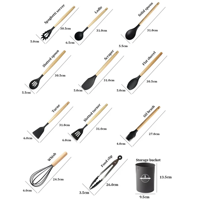 12pc Silicone Kitchen Utensils Set With Wooden Handles - Image 6